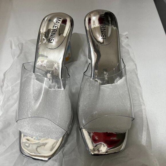 NWOT - Transparent BALL Décor Sandals in Silver (Size 7) *Heel Height 3.15" - Picture 9 of 9